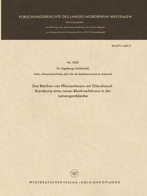 cover image of Das Bleichen von Pflanzenfasern mit Chlordioxyd